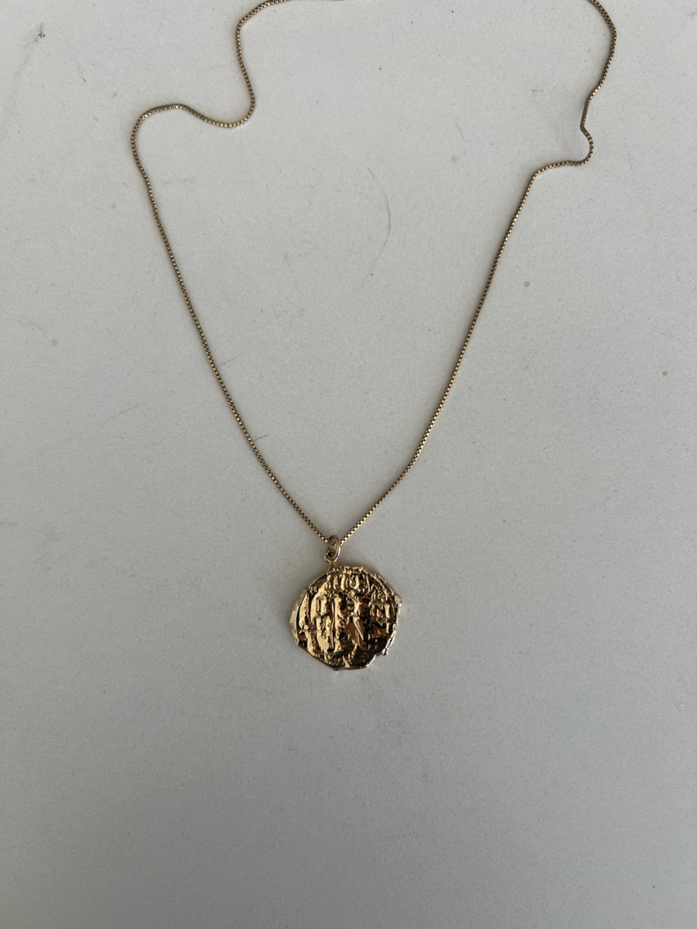 Gold Textured Coin Pendant Necklace - Women Jewelry